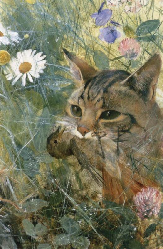 unknow artist Cats with fagelunge in mouth Norge oil painting art